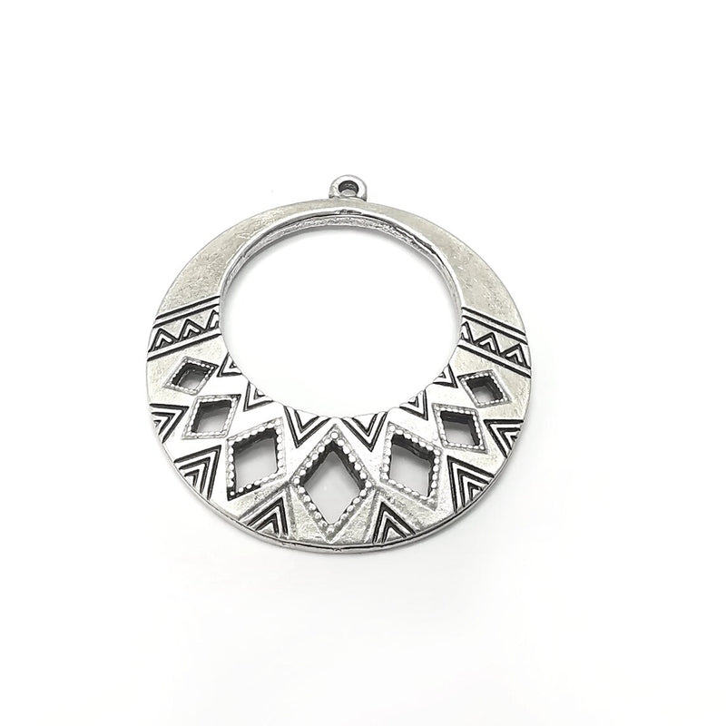 Silver Round Charms, Antique Silver Plated (44x40mm) G34520