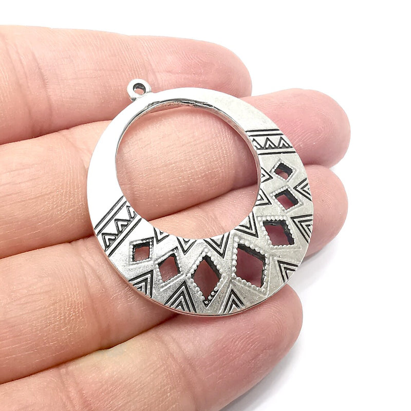 Silver Round Charms, Antique Silver Plated (44x40mm) G34520