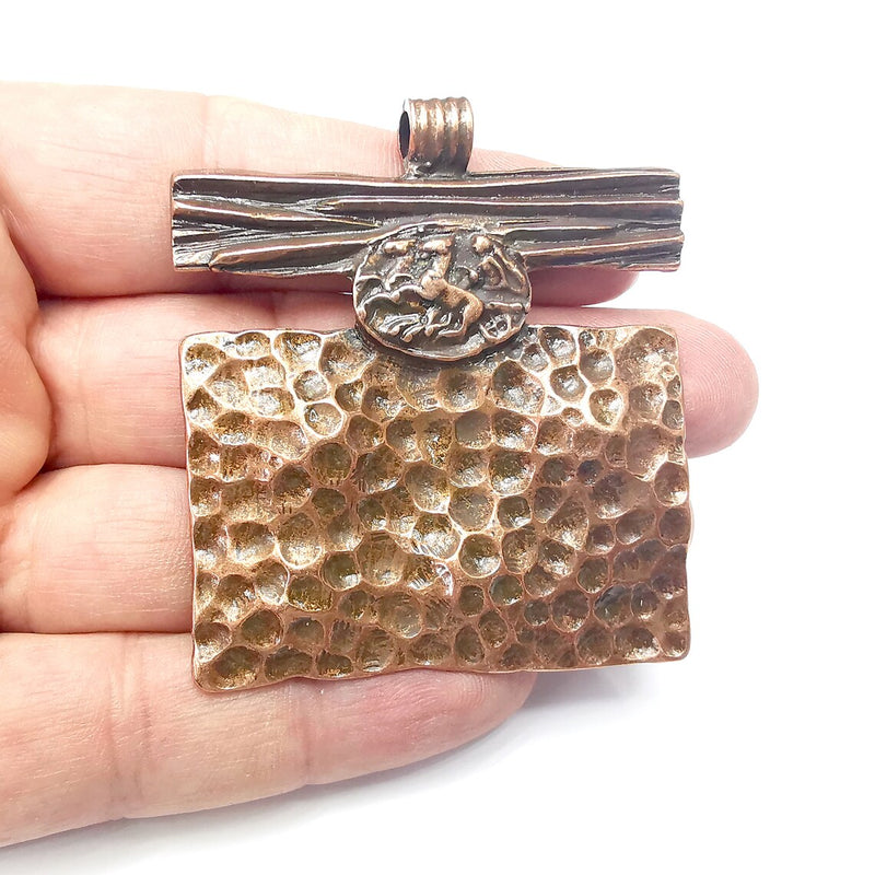 Horse Hammered Pendant, Antique Copper Plated Pendant (62x55mm) G34521
