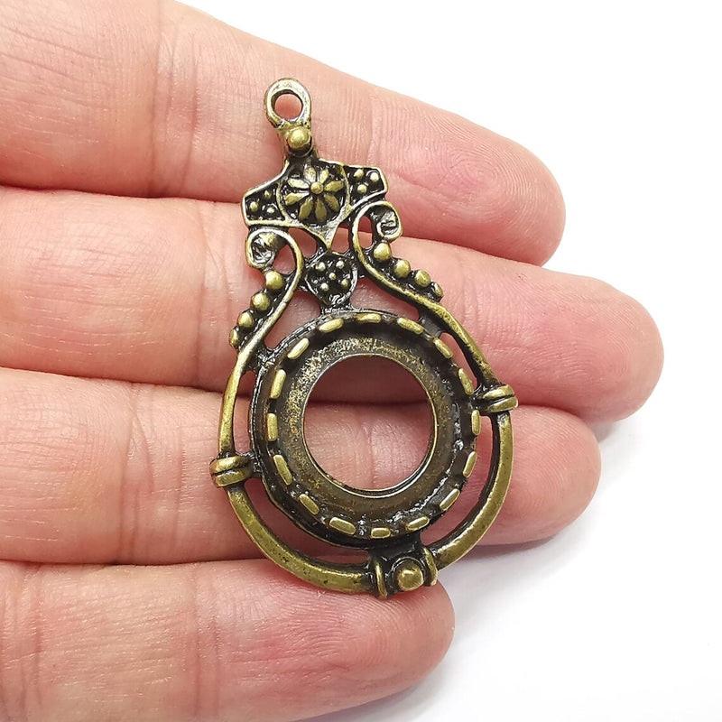 Flower Pendant Blank Bezel Setting Blank Antique Bronze Plated Pendant (20mm) G34532