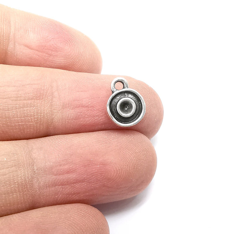 10 Round Charms Blanks, Resin Bezel Bases, Mosaic Mountings, Dry flower Frame, Polymer Clay base, Antique Silver Plated 11x8mm (3mm) G34600