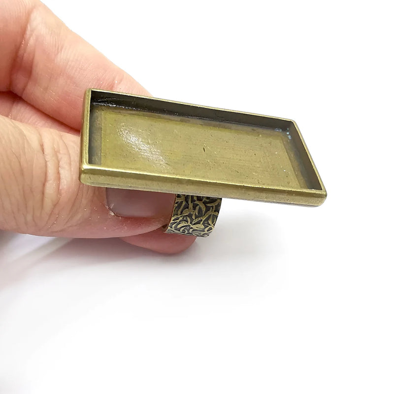 Big Rectangle Ring Blank Settings, Cabochon Mounting, Adjustable Antique Bronze Resin Ring Base Bezel, Inlay Mosaic Epoxy (48x24mm) G34540