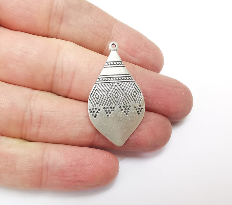 Drop Marquise Dangle Charms, Antique Silver Plated Charms (37x21mm) G34614