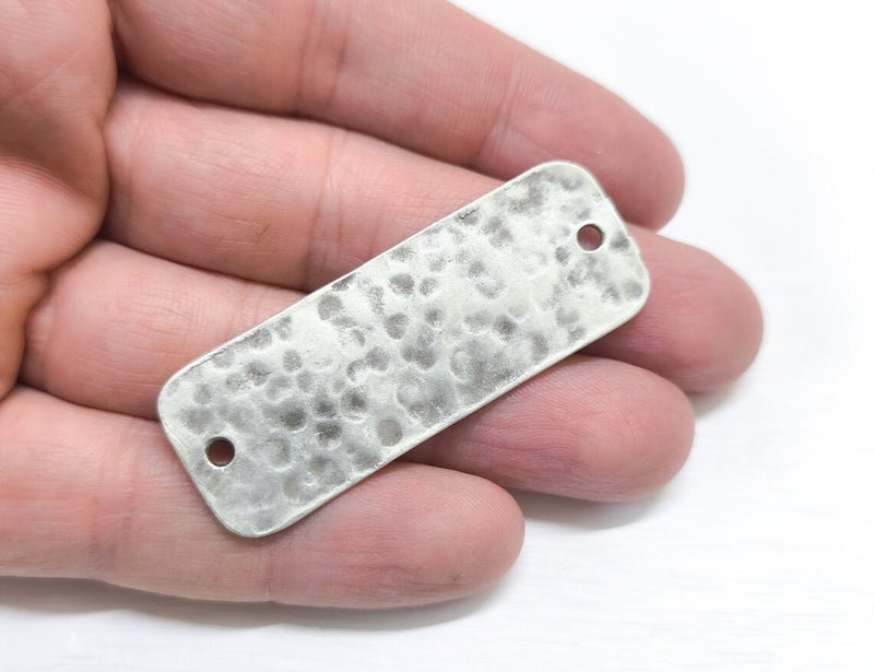 Hammered Rectangle Connector Charm Antique Silver Plated Charms (57x21 mm) G34623