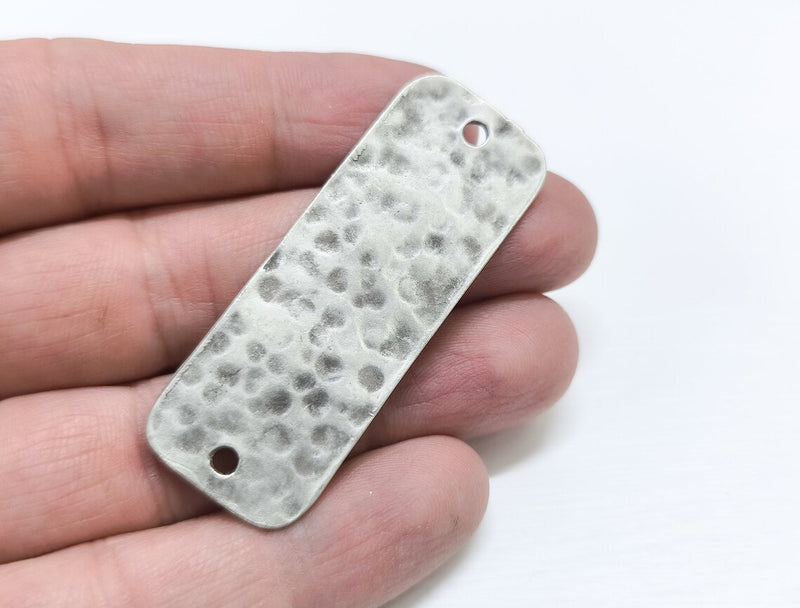 Hammered Rectangle Connector Charm Antique Silver Plated Charms (57x21 mm) G34623