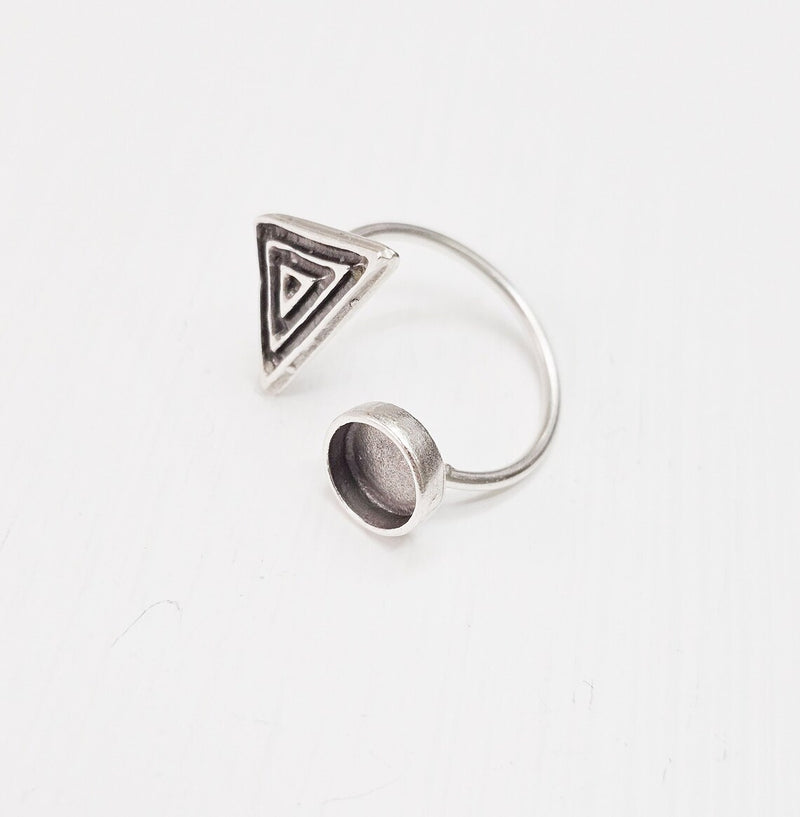 Triangle Ring Blank Settings, Cabochon Mounting, Adjustable Antique Silver Resin Ring Base Bezel, Inlay Mosaic Cabochon (8mm) G34633