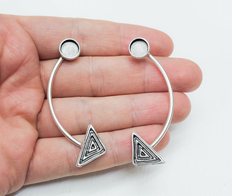 Triangle Earring Blank Base Settings Bezel Silver Resin Blank Cabochon Base inlay Blank Mountings Antique Silver Brass (Bezel 8mm) G34634