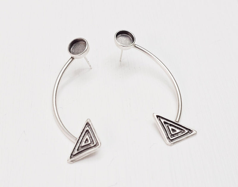 Triangle Earring Blank Base Settings Bezel Silver Resin Blank Cabochon Base inlay Blank Mountings Antique Silver Brass (Bezel 8mm) G34634