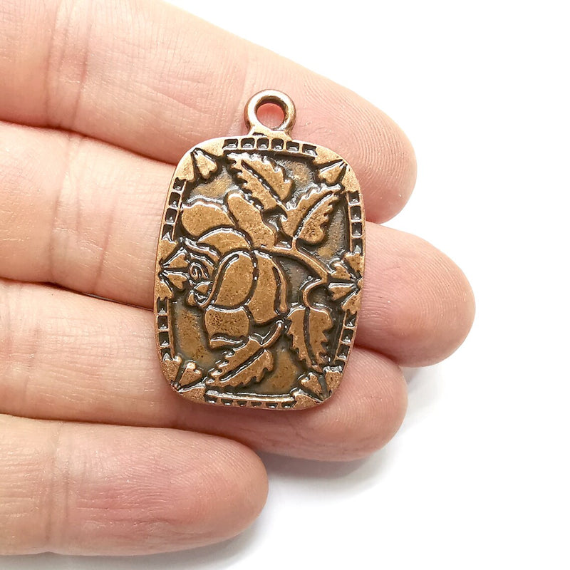 Flower Charms, Antique Copper Plated (39x26mm) G34570