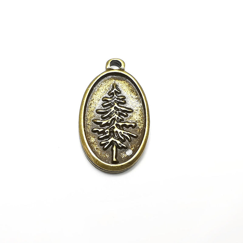 Tree Charms Antique Bronze Plated Pine Tree DIY Charms, Dangle Earring Component (28x16mm) G34571
