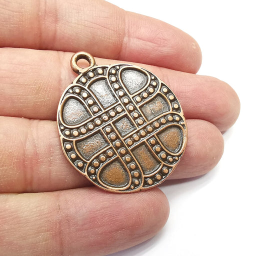 Copper Round Charms, Antique Copper Plated (40x33mm) G34656