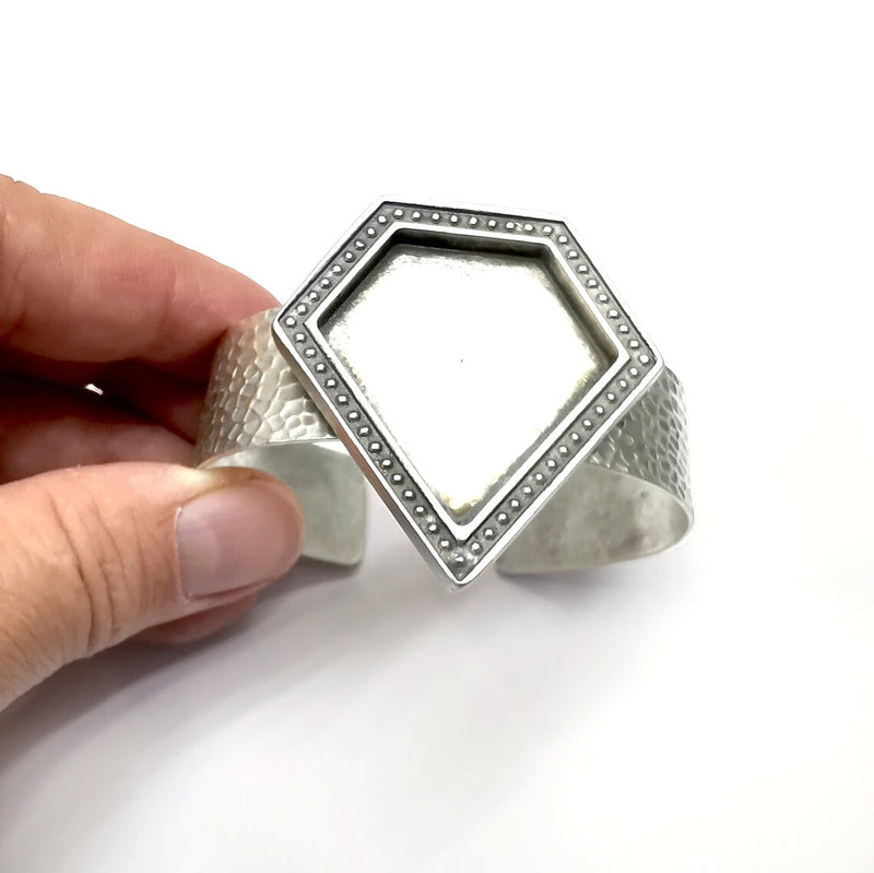 Diamond Bracelet Bezel Cuff Blank Resin Mountings Cabochon Base Settings Antique Silver Plated Brass Adjustable Bracelet (38x36mm) G34582