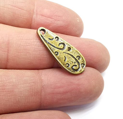 5 Drop Charms (Double Sided) Antique Bronze Plated Charms (26x10mm) G34670