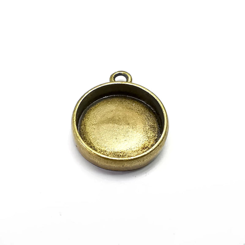 2 Round Pendant Blanks, Resin Bezel Bases, Mosaic Mountings, Dry Flower Frame, Polymer Clay base, Antique Bronze Plated (16mm) G34672