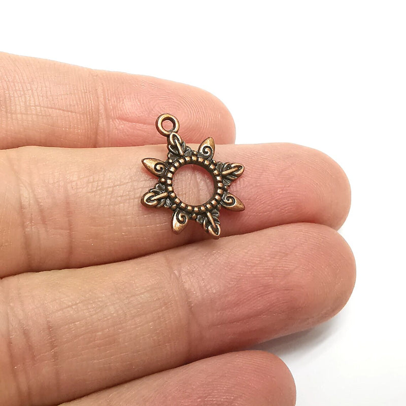 5 Sun Charms Antique Copper Plated Charms (21x18mm) G34698