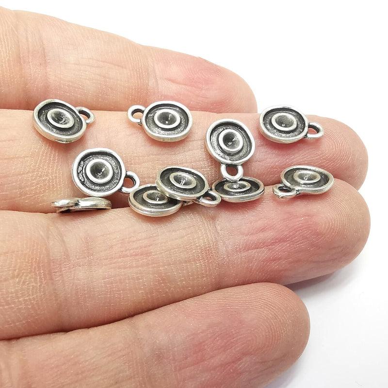 10 Round Charms Blanks, Resin Bezel Bases, Mosaic Mountings, Dry flower Frame, Polymer Clay base, Antique Silver Plated 11x8mm (3mm) G34600