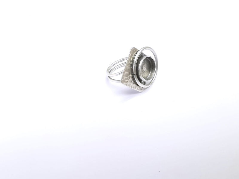 Square Circle Ring Setting Resin Ring Blank Cabochon Mounting Adjustable Ring Base Bezel Antique Silver Plated Brass (12mm) G34708
