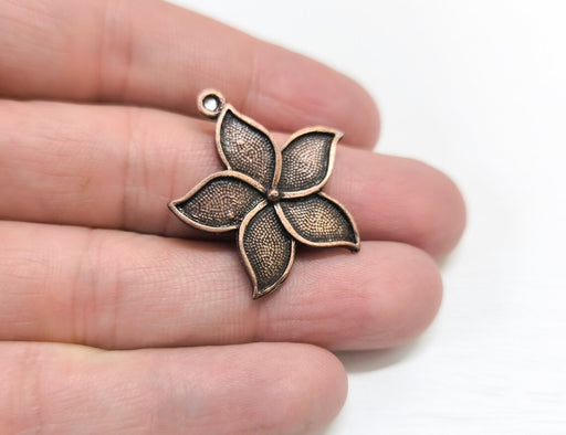 2 Flower Charms, Antique Copper Plated Charms (32x30mm) G34624