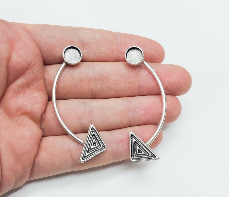 Triangle Earring Blank Base Settings Bezel Silver Resin Blank Cabochon Base inlay Blank Mountings Antique Silver Brass (Bezel 8mm) G34634