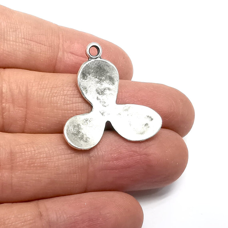 2 Flower Charms Antique Silver Plated Charm (29x26mm) G34655