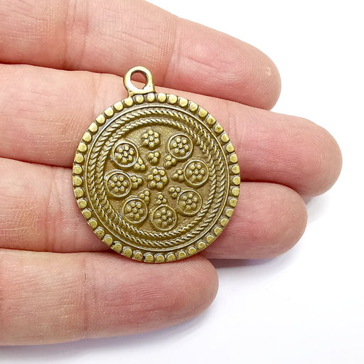 Flower Round Charms, Antique Bronze Plated (39x33mm) G34662