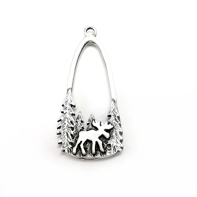 Moose Forest Charms, Antique Silver Plated Charms (54x24mm) G34795
