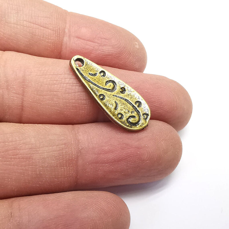 5 Drop Charms (Double Sided) Antique Bronze Plated Charms (26x10mm) G34670