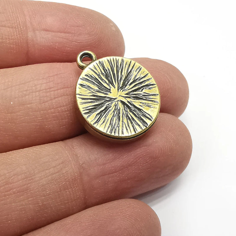 2 Round Pendant Blanks, Resin Bezel Bases, Mosaic Mountings, Dry Flower Frame, Polymer Clay base, Antique Bronze Plated (16mm) G34672