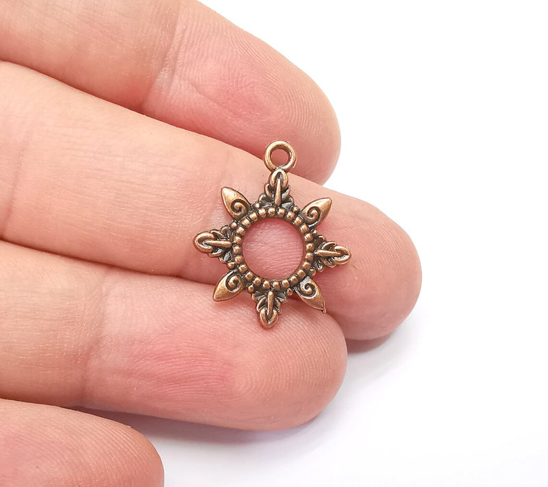 10 Sun Charms, Antique Copper Plated (21x17mm) G34698