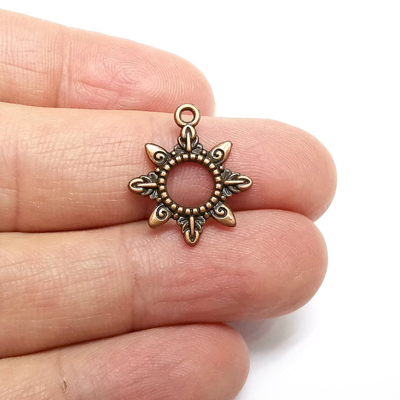 5 Sun Charms Antique Copper Plated Charms (21x18mm) G34698