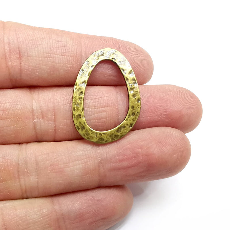 4 Oval Hammered Connector Charms Antique Bronze Plated Charms (30x21mm) G34814