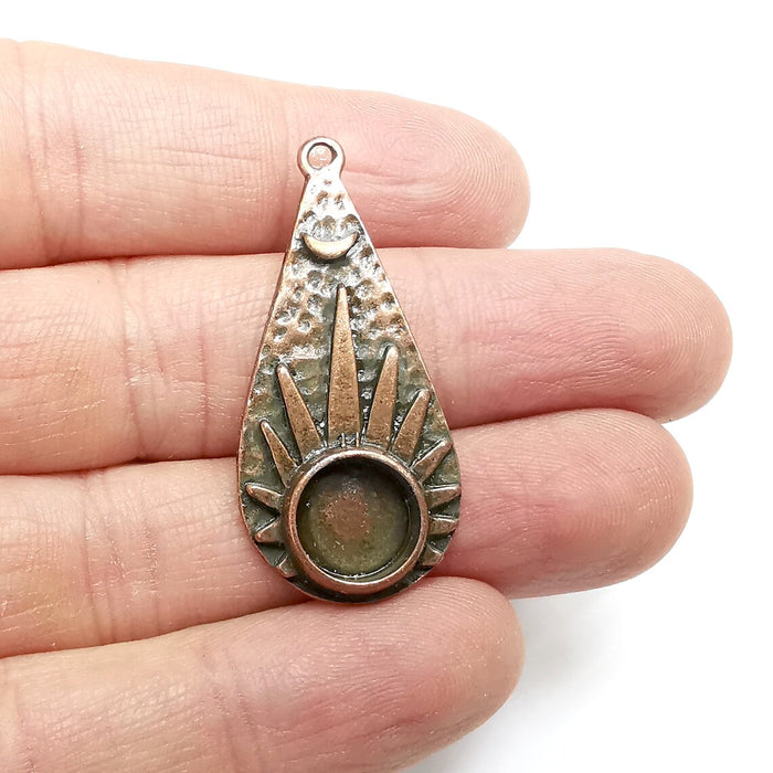 Crescent Sun Charms Pendant Bezels, Resin Blank, inlay Mountings, Mosaic Frame, Cabochon Bases, Antique Copper Plated (10mm) G34815