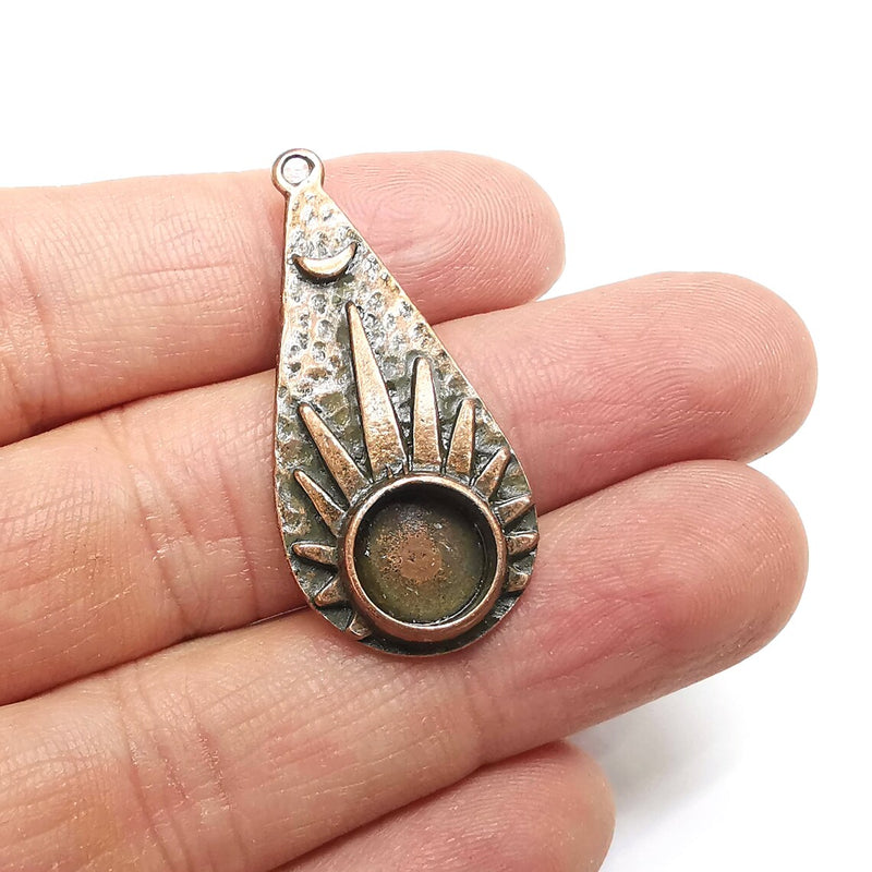 Crescent Sun Charms Pendant Bezels, Resin Blank, inlay Mountings, Mosaic Frame, Cabochon Bases, Antique Copper Plated (10mm) G34815