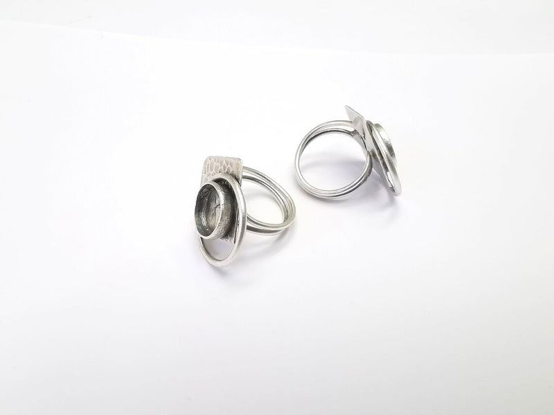 Square Circle Ring Setting Resin Ring Blank Cabochon Mounting Adjustable Ring Base Bezel Antique Silver Plated Brass (12mm) G34708