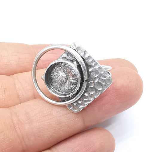 Square Circle Ring Setting Resin Ring Blank Cabochon Mounting Adjustable Ring Base Bezel Antique Silver Plated Brass (12mm) G34708