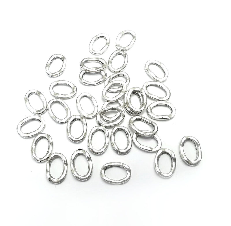 10 Oval Hoop Connector Findings Antique Silver Plated (10x7mm) G34852