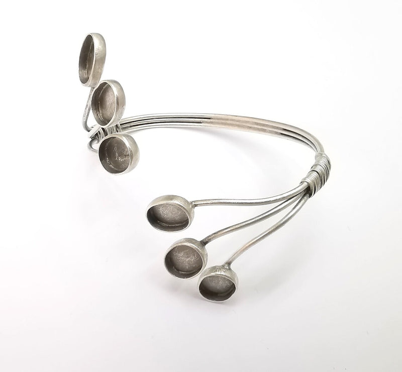 Branched Wire Wrapped Bangle Bracelet, Cuff Resin Blank, Wristband Cabochon Base, inlay Bezel, Antique Silver Brass (11x8mm) G34872