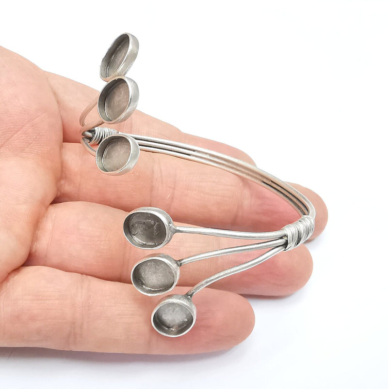 Branched Wire Wrapped Bangle Bracelet, Cuff Resin Blank, Wristband Cabochon Base, inlay Bezel, Antique Silver Brass (11x8mm) G34872
