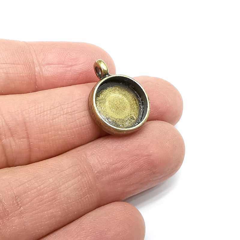 2 Round Pendant Blanks, Resin Bezel Bases, Mosaic Mountings, Dry flower Frame, Polymer Clay base, Antique Bronze Plated (14mm) G34875