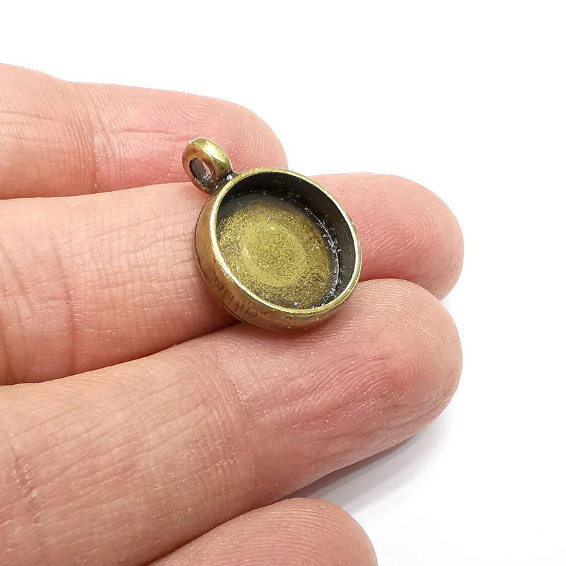 2 Round Pendant Blanks, Resin Bezel Bases, Mosaic Mountings, Dry flower Frame, Polymer Clay base, Antique Bronze Plated (14mm) G34875