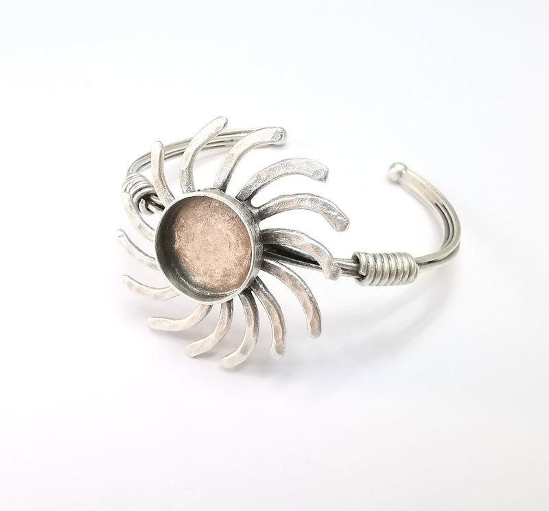 Sun Bracelet, Wire Wrapped Bracelet, Bangle Bezel, Cuff Resin Blank, Wristband Cabochon Base, Adjustable Antique Silver Brass (16mm) G34915