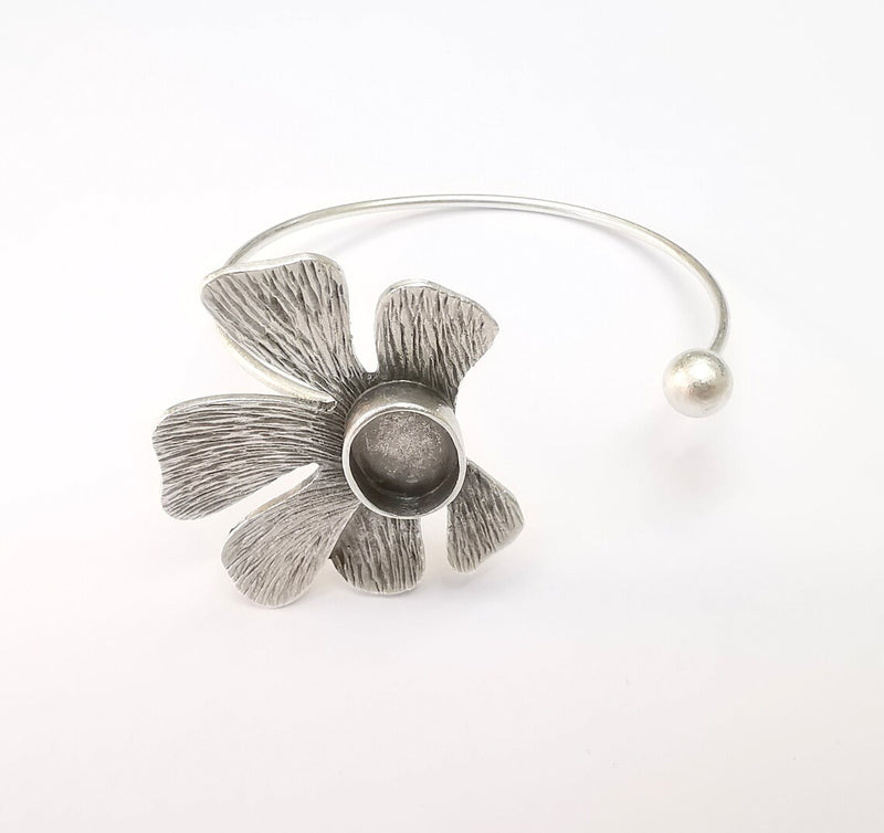 Leaf Bracelet Blank, Wire Wrapped Cuff, Bangle Bezel, Resin Blank, Wristband Cabochon Base, Adjustable Antique Silver Brass (14x10mm) G34916