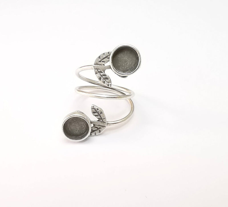 Wrap Leaf Ring Setting, Cabochon Blank, Resin Bezel, inlay Mounting, Epoxy Frame Base, Adjustable Antique Silver Plated Brass 8mm G34918