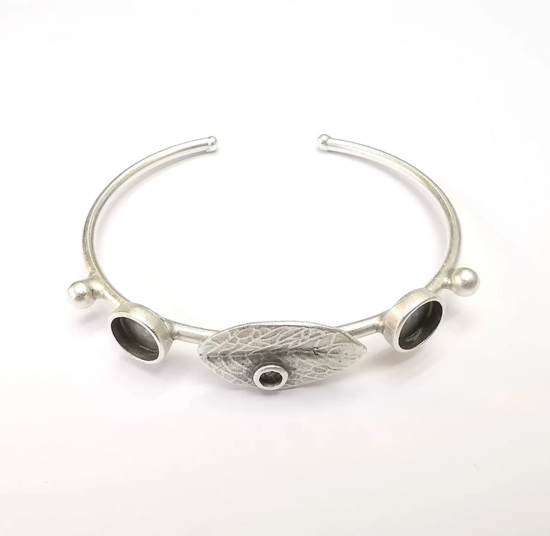 Leaf Bracelet Blank, Wire Wrapped Cuff, Bangle Bezel, Resin Blank, Wristband Cabochon Base, Adjustable Antique Silver Brass (8mm) G34925