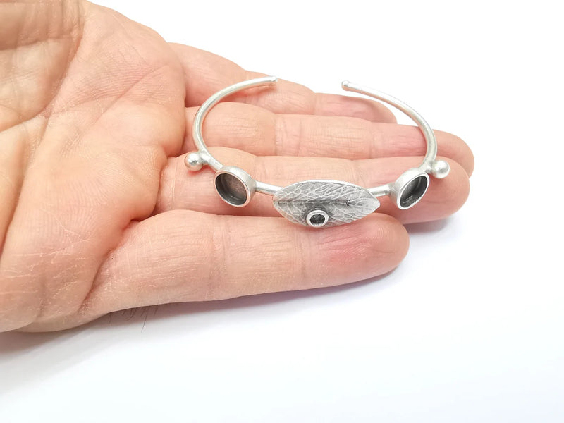Leaf Bracelet Blank, Wire Wrapped Cuff, Bangle Bezel, Resin Blank, Wristband Cabochon Base, Adjustable Antique Silver Brass (8mm) G34925