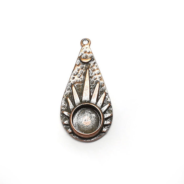 Crescent Sun Charms Pendant Bezels, Resin Blank, inlay Mountings, Mosaic Frame, Cabochon Bases, Antique Copper Plated (10mm) G34815