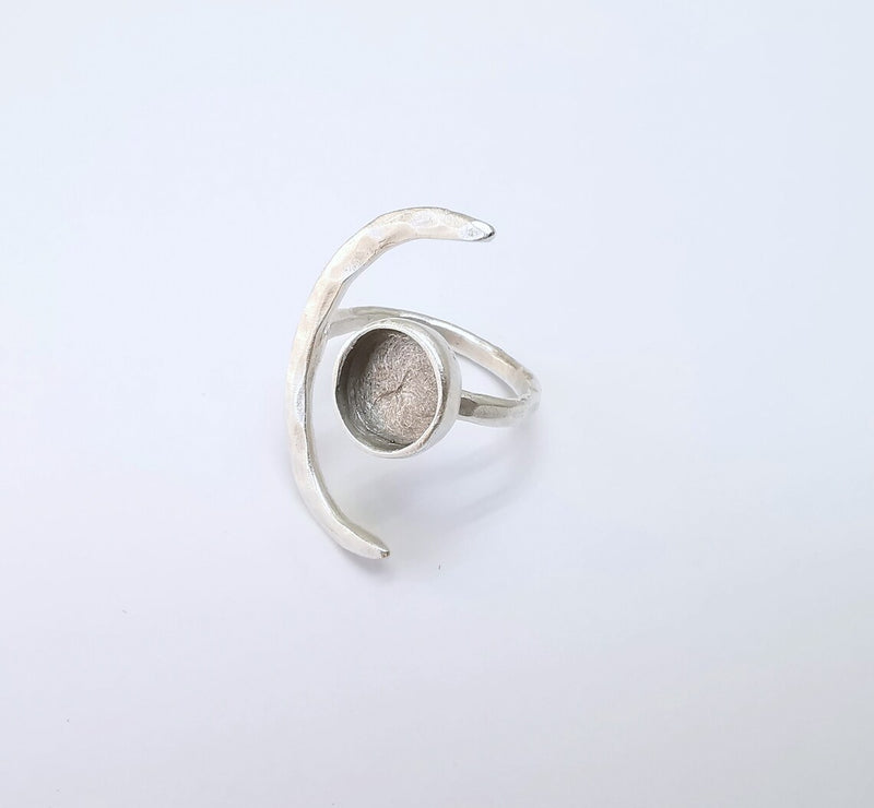 Crescent Ring Setting, Moon Ring, Celestial Ring, Cabochon Blank, Resin Bezel Frame, Adjustable Antique Silver Plated Brass 10mm G34940