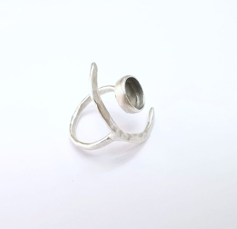 Crescent Ring Setting, Moon Ring, Celestial Ring, Cabochon Blank, Resin Bezel Frame, Adjustable Antique Silver Plated Brass 10mm G34940