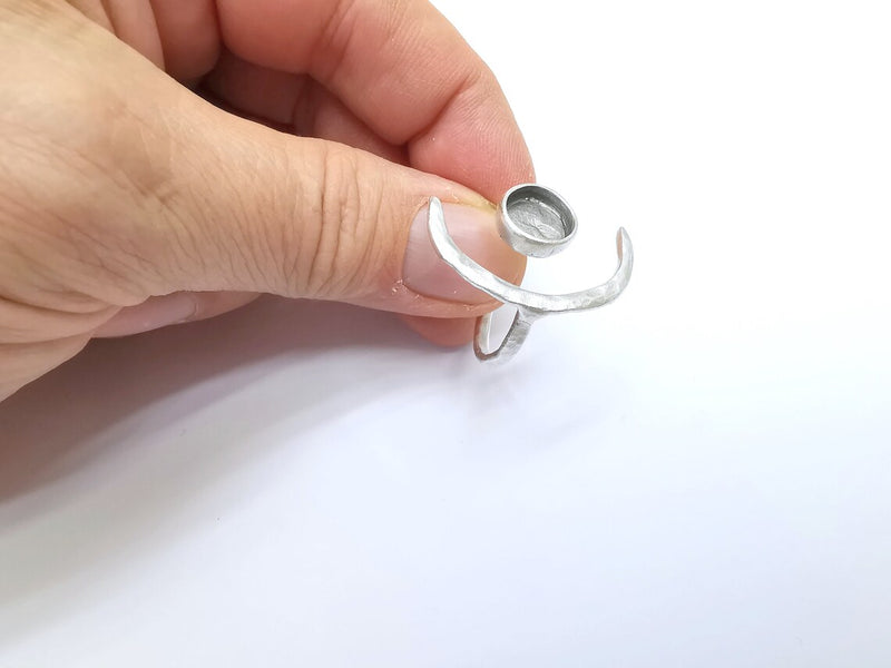Crescent Ring Setting, Moon Ring, Celestial Ring, Cabochon Blank, Resin Bezel Frame, Adjustable Antique Silver Plated Brass 10mm G34940