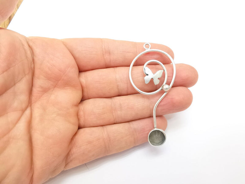 Butterfly Charm, Pendant Blank, Cabochon Bezel, Earring Base, inlay Mounting, Resin Necklace, Antique Silver Plated Brass 10mm blank G34949